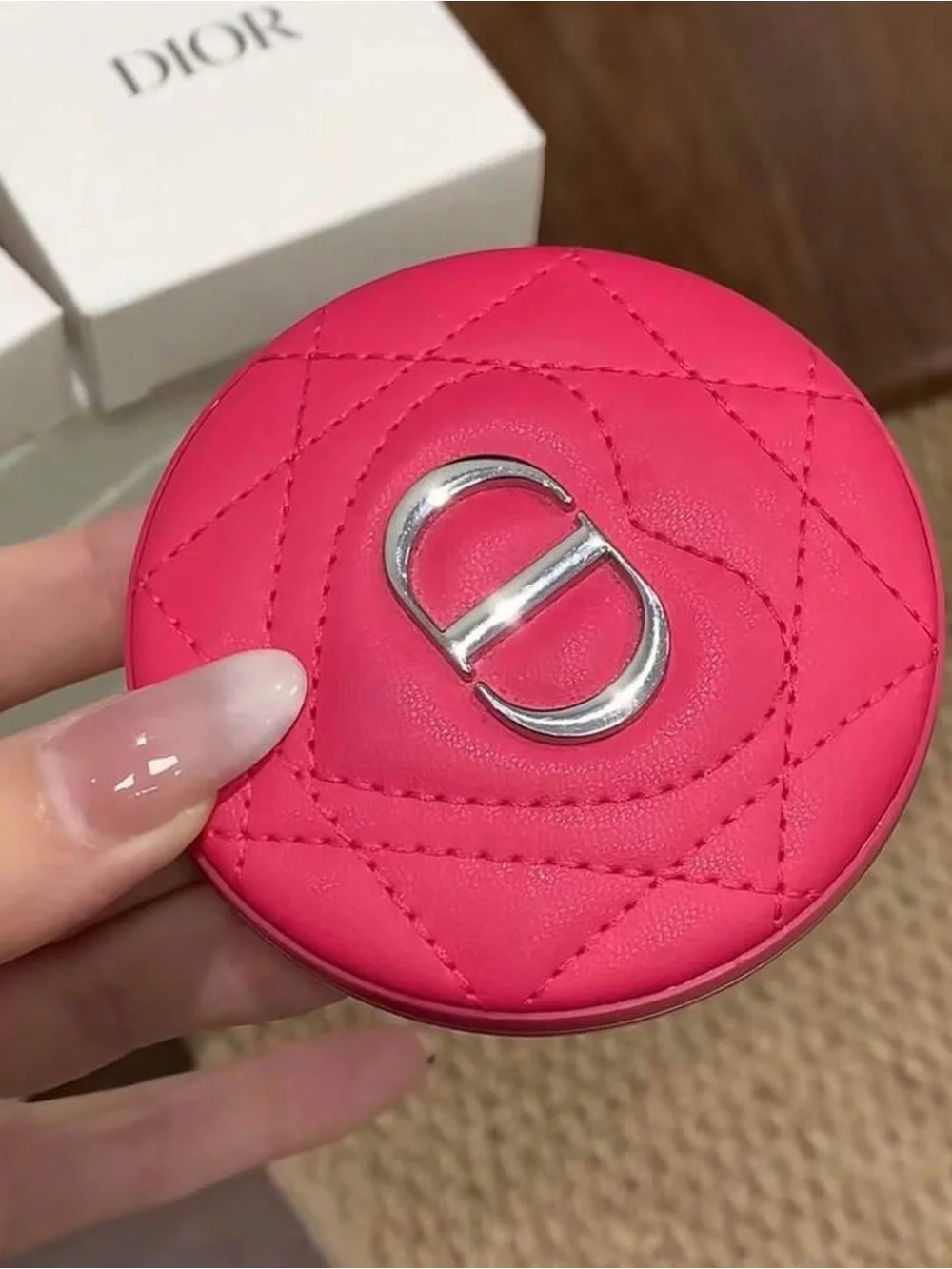 Dior Magenta Quilted Sheepskin Compact Mirror with Silver CD Logo